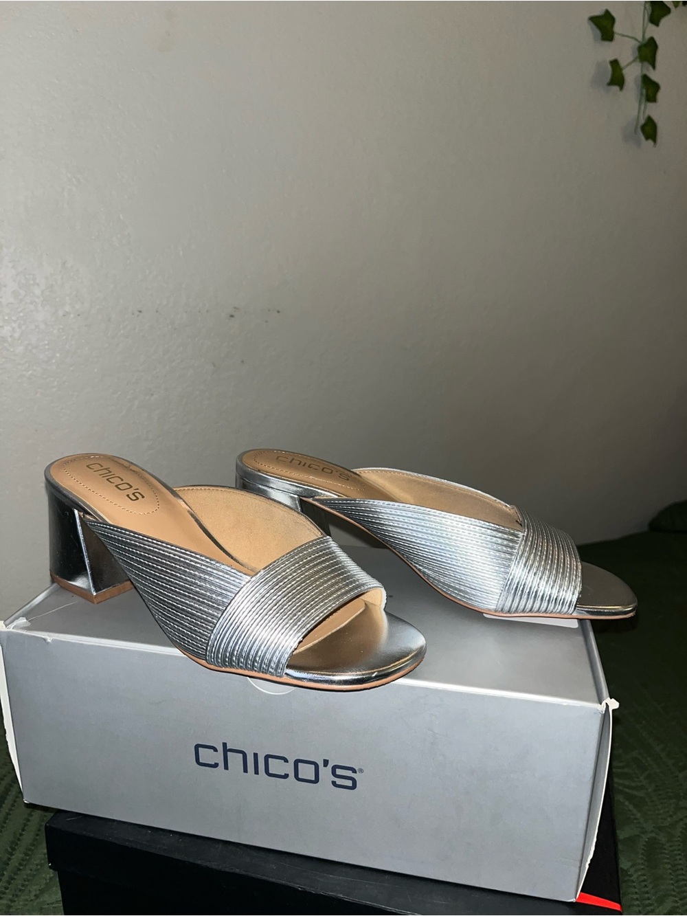 Chico's Silver Metallic Slip-On Mule Heels